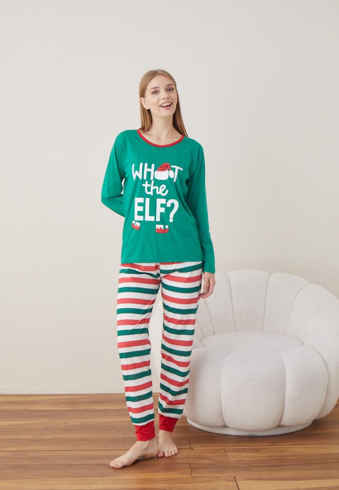 Pijama Dama Craciun "WHAT THE ELF ? " ,maneca lunga ,pantaloni lungi,Engros